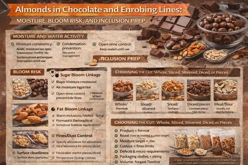 Almonds in Chocolate and Enrobing Lines: Moisture, Bloom Risk, and Inclusion Prep - Almond Industrial Applications — Atlas Global Trading Co.